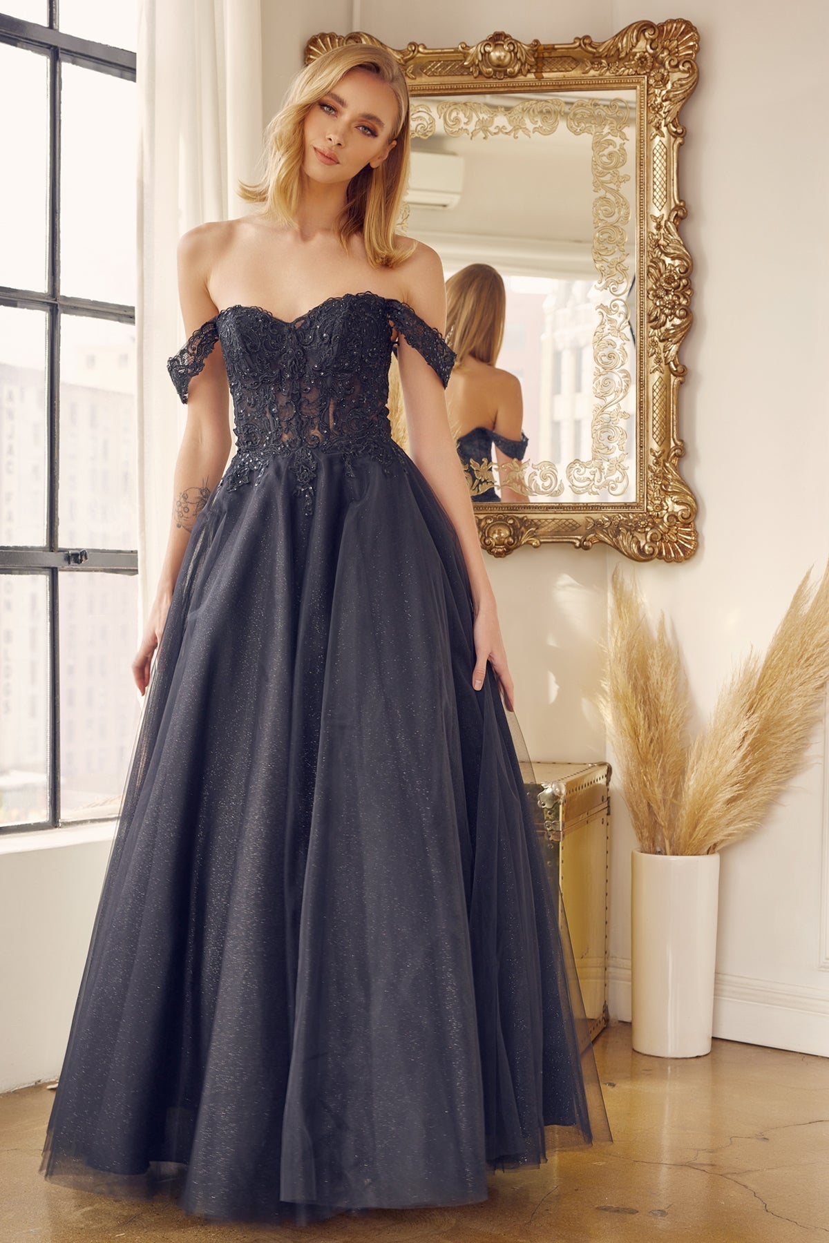 Embroidered Bodice Sweetheart Off or On Shoulder Long Prom Dress JT280_34