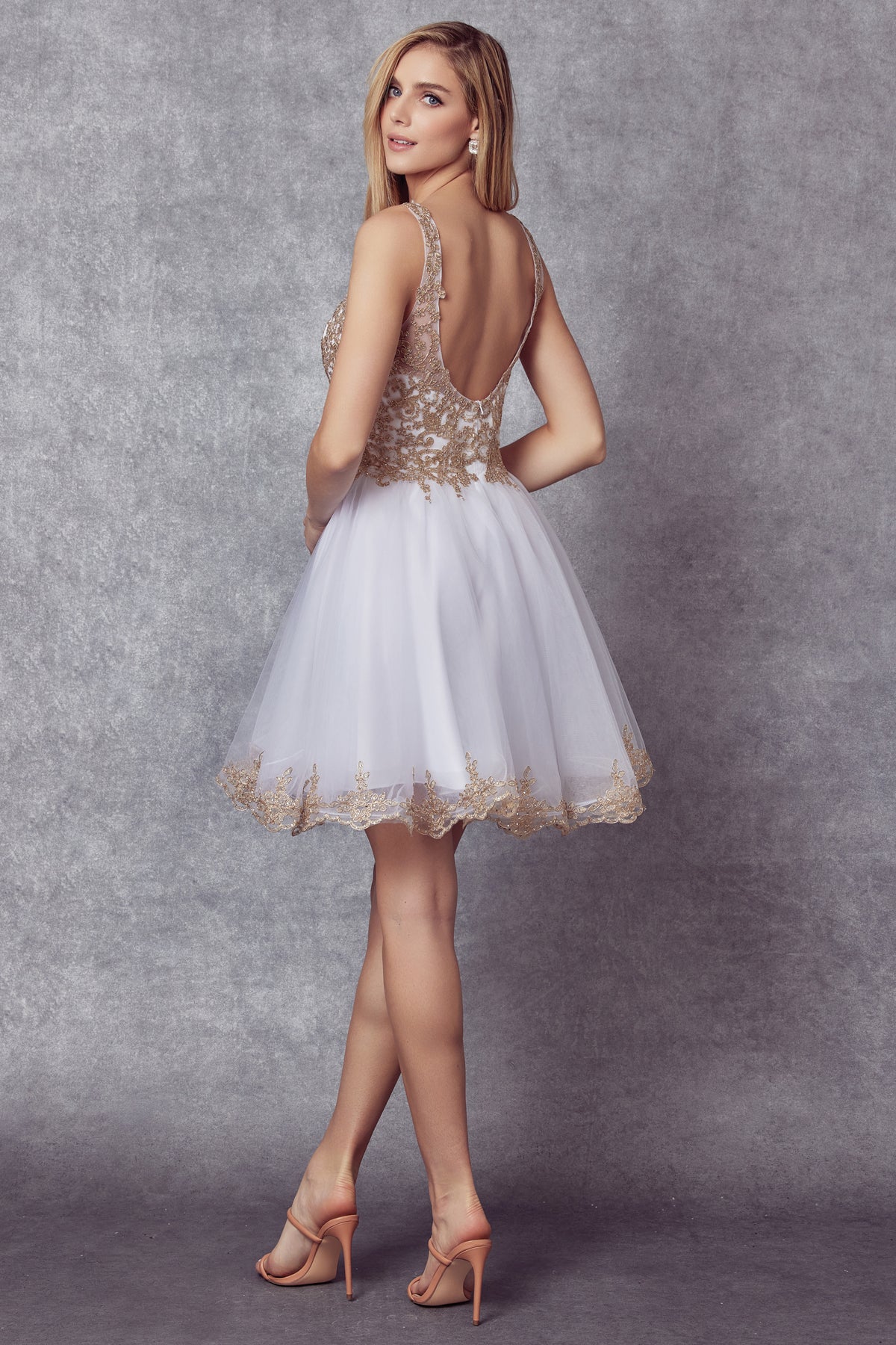 Embroidered Lace Tulle Skirt Short Wedding Dress JT835W_1