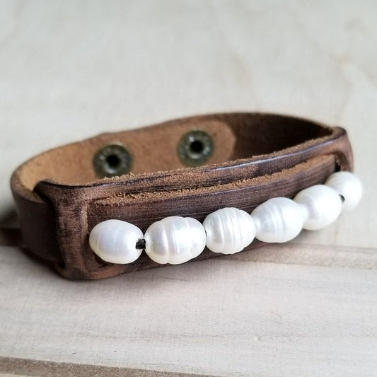 Narrow Cuff W/Genuine Freshwater Pearls