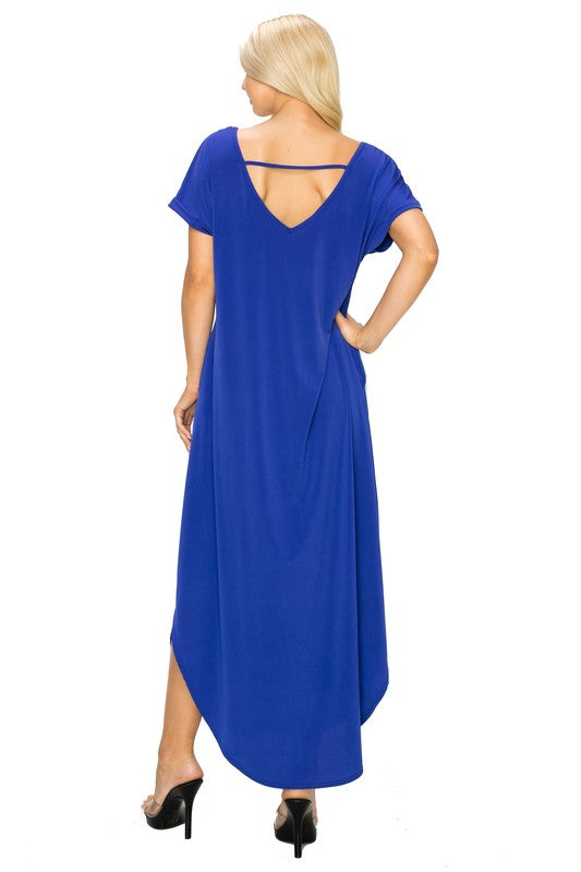 V-Neck Short Sleeved Slit Pocket Maxi