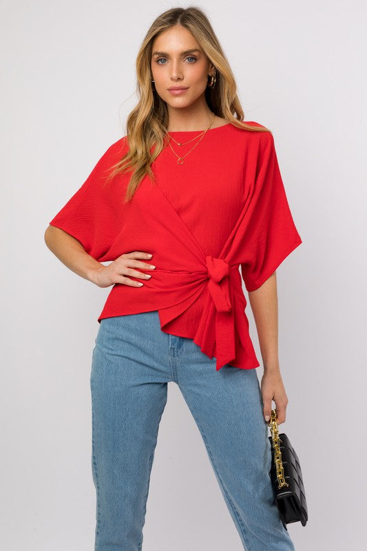 Side Tie Top 3/4 Sleeve