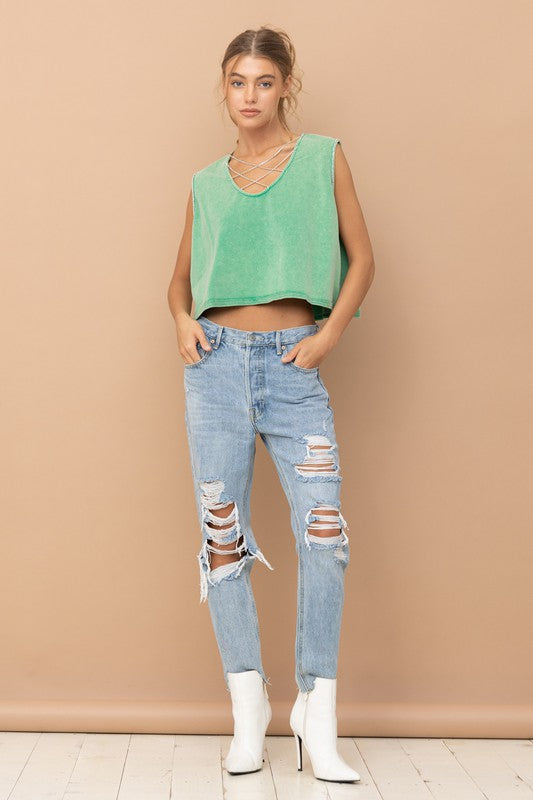 Mineral Washed Rhinestone Tank