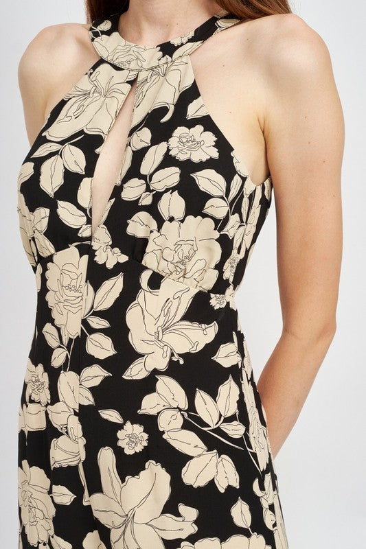 Floral Halterneck Jumpsuit W/Open Back