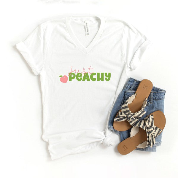 Just Peachy Green Graphic V-Neck Tee