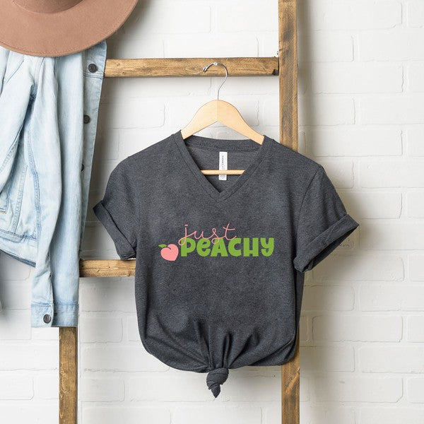 Just Peachy Green Graphic V-Neck Tee