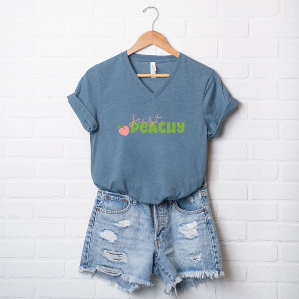 Just Peachy Green Graphic V-Neck Tee