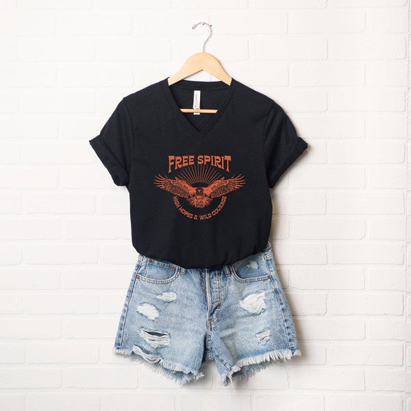 Free Spirit Distressed Eagle Graphic V-Neck Tee