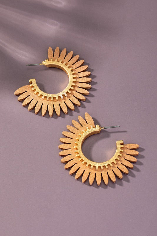 Color Coated Wood Solar Ray Hoop Earrings