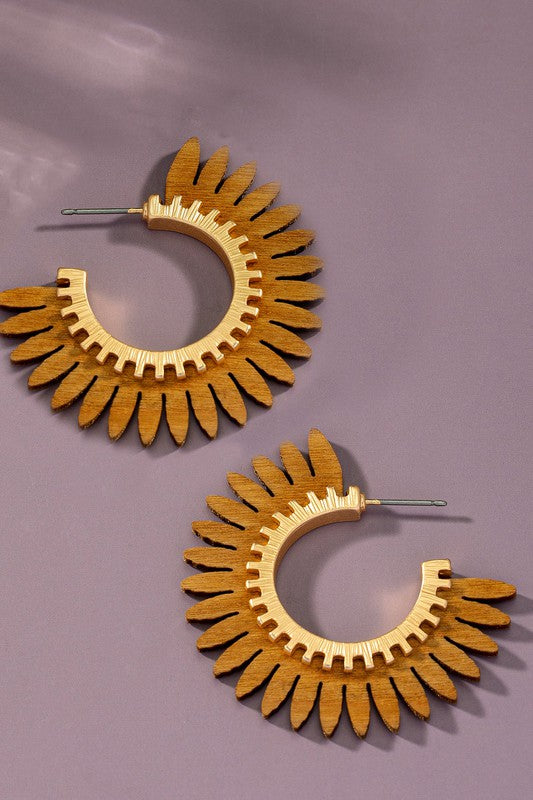 Color Coated Wood Solar Ray Hoop Earrings