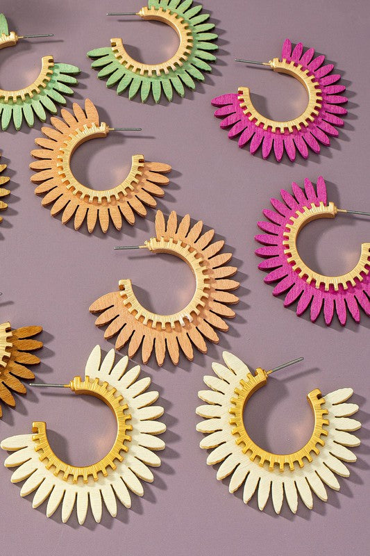 Color Coated Wood Solar Ray Hoop Earrings