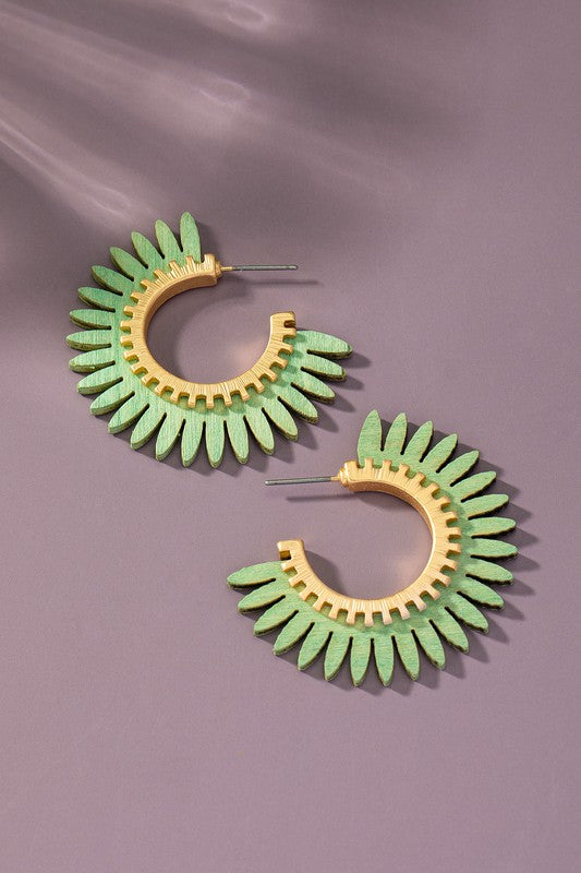 Color Coated Wood Solar Ray Hoop Earrings