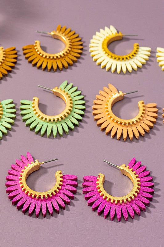 Color Coated Wood Solar Ray Hoop Earrings