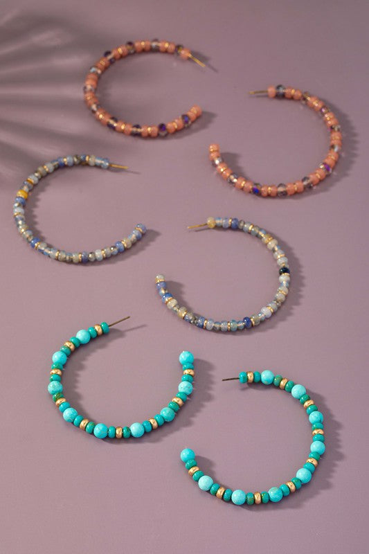 Semi Precious Stone Hoop Earrings