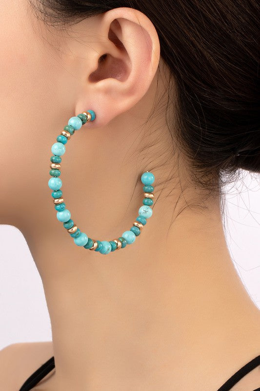 Semi Precious Stone Hoop Earrings