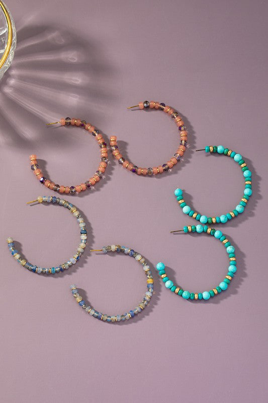 Semi Precious Stone Hoop Earrings