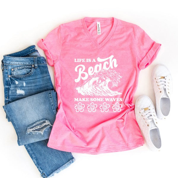 Make Some Waves Flowers Graphic V-Neck Tee