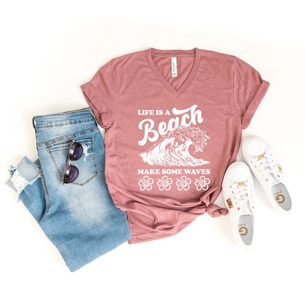 Make Some Waves Flowers Graphic V-Neck Tee