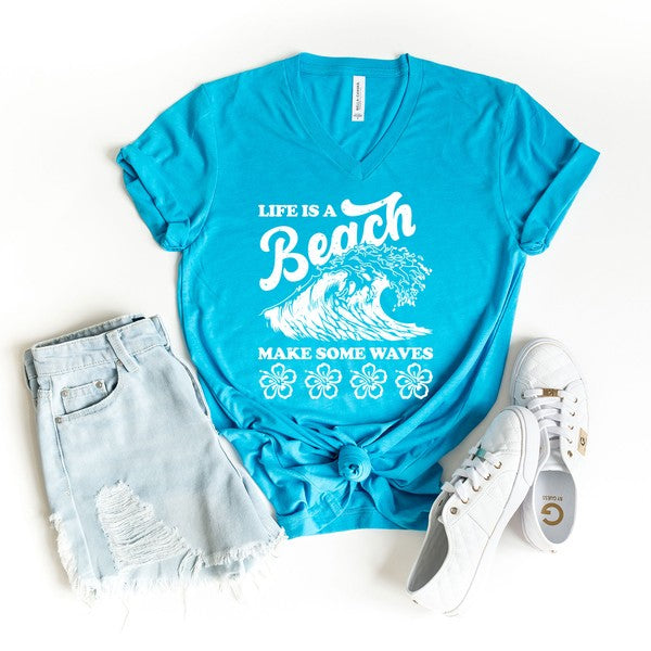 Make Some Waves Flowers Graphic V-Neck Tee