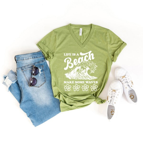 Make Some Waves Flowers Graphic V-Neck Tee