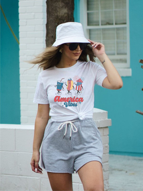 American Vibes Hot Dog Summer Graphic Tee Shirt