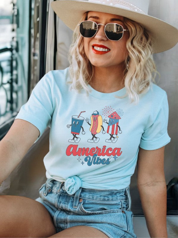 American Vibes Hot Dog Summer Graphic Tee Shirt
