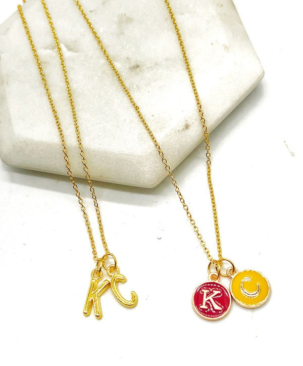 Red Yellow Gold KC Initial Necklace Chiefs