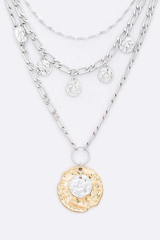 Textured Mix Tone Layered Pendant Necklace