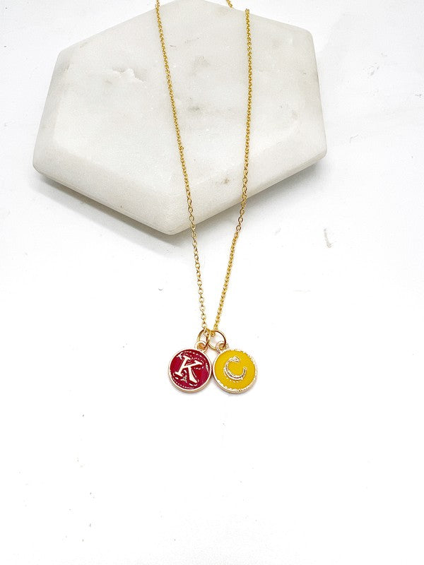 Red Yellow Gold KC Initial Necklace Chiefs