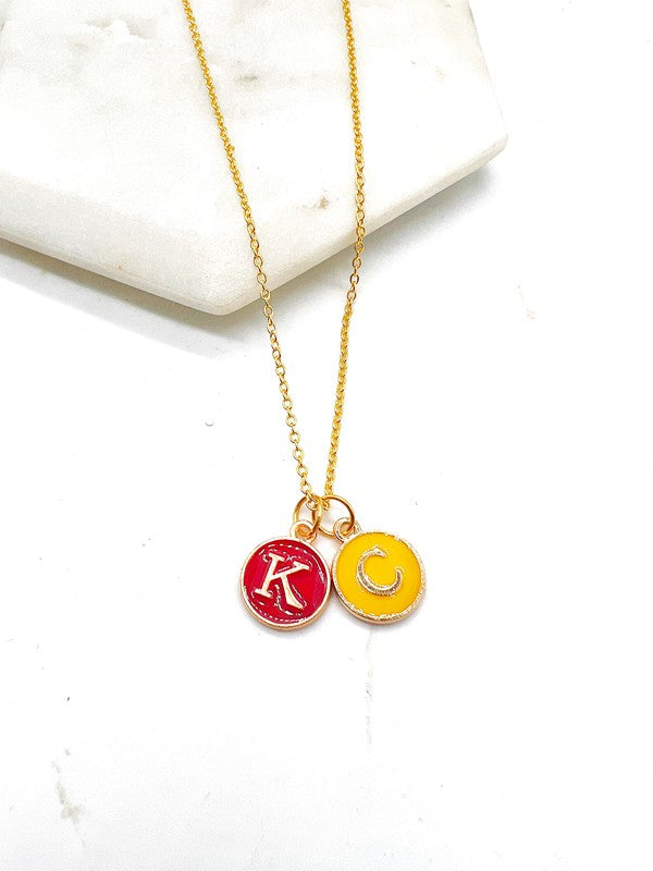 Red Yellow Gold KC Initial Necklace Chiefs