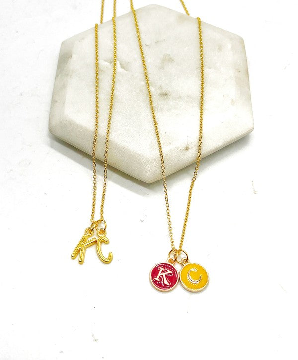 Red Yellow Gold KC Initial Necklace Chiefs