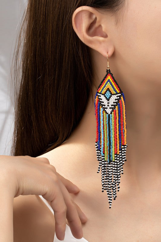 Aztec Seed Bead Statement Drop Earrings