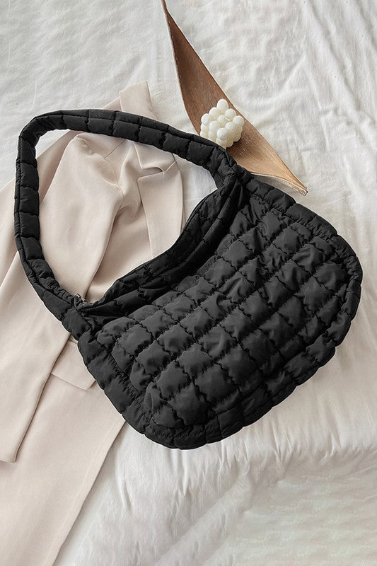 Beige Quilted Zipper Large Jennie Shoulder Bag