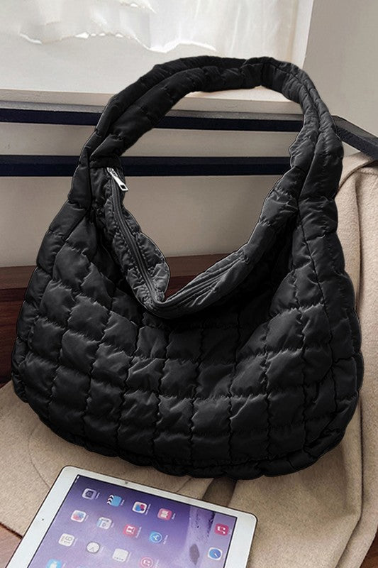 Beige Quilted Zipper Large Jennie Shoulder Bag