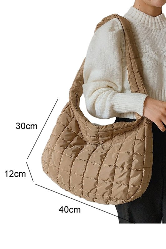 Beige Quilted Zipper Large Jennie Shoulder Bag