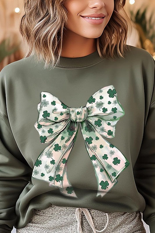 St Patrick's Day Coquette Bow Graphic Sweatshirt
