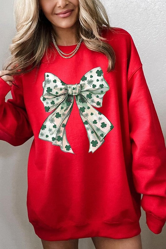 St Patrick's Day Coquette Bow Graphic Sweatshirt