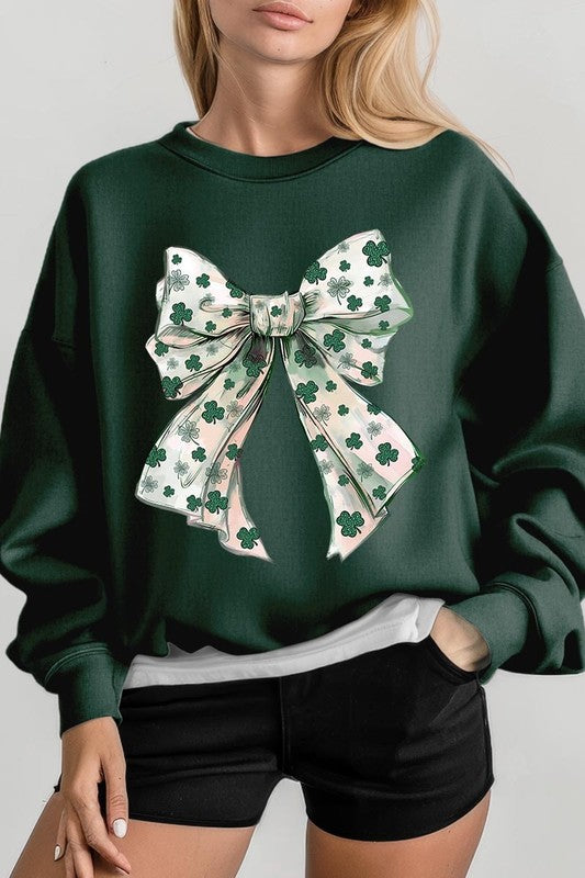 St Patrick's Day Coquette Bow Graphic Sweatshirt