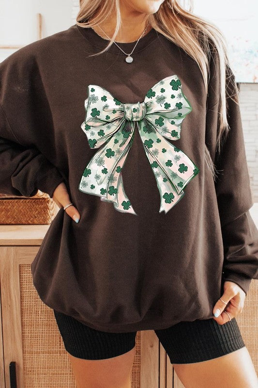 St Patrick's Day Coquette Bow Graphic Sweatshirt