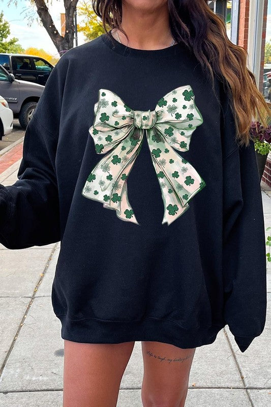 St Patrick's Day Coquette Bow Graphic Sweatshirt