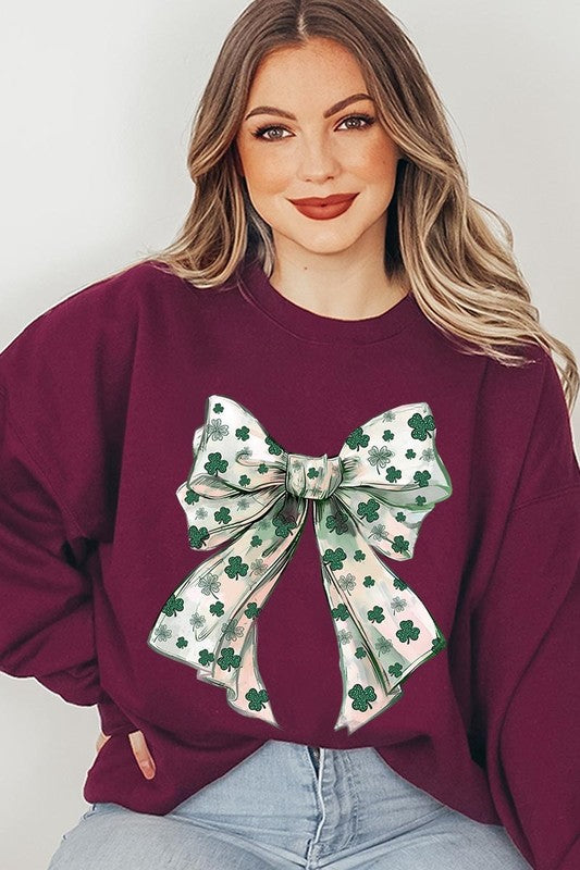 St Patrick's Day Coquette Bow Graphic Sweatshirt