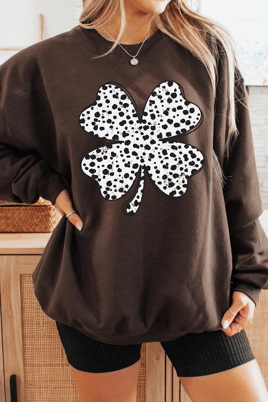 Dalmatian Four Leaf Clover Graphic Sweatshirt