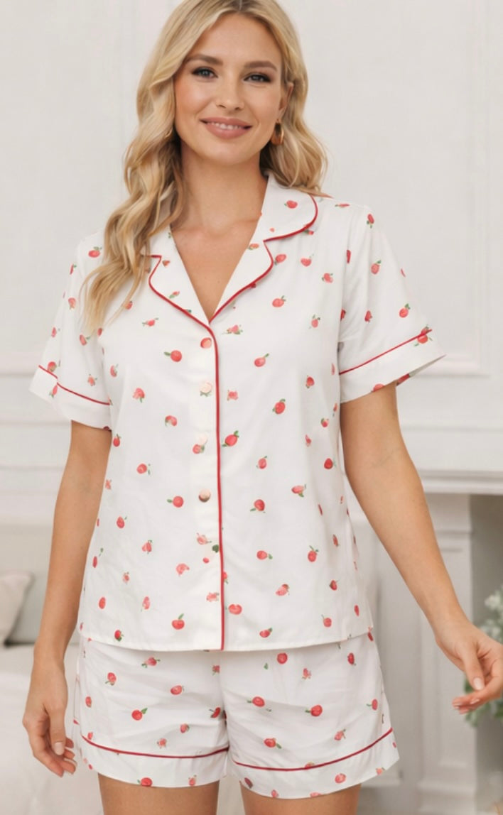Two Piece Cherry Shorts Pajama Set