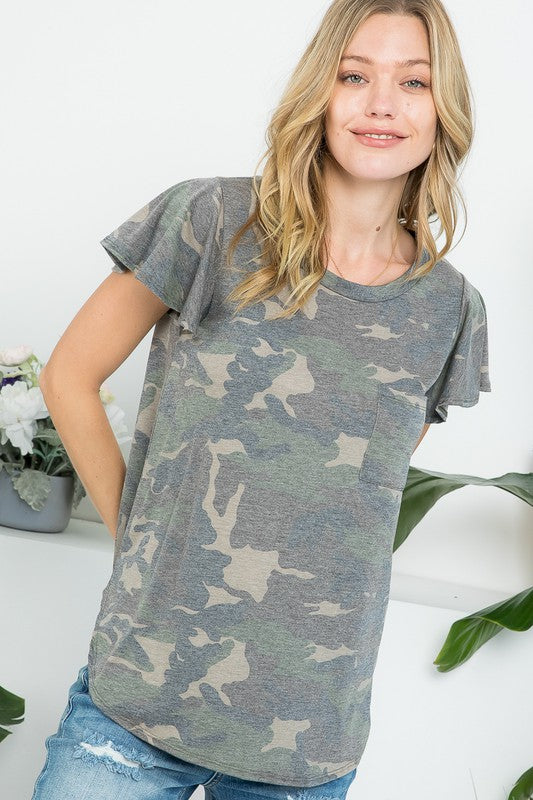 Allover Camouflage Print Casual Top