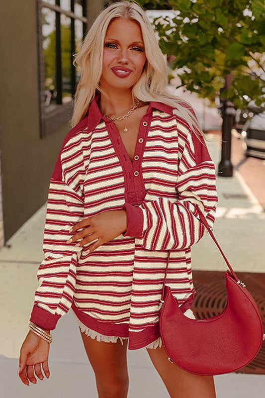 Women V Neck Collared Drop Shoulder Sweatshirts