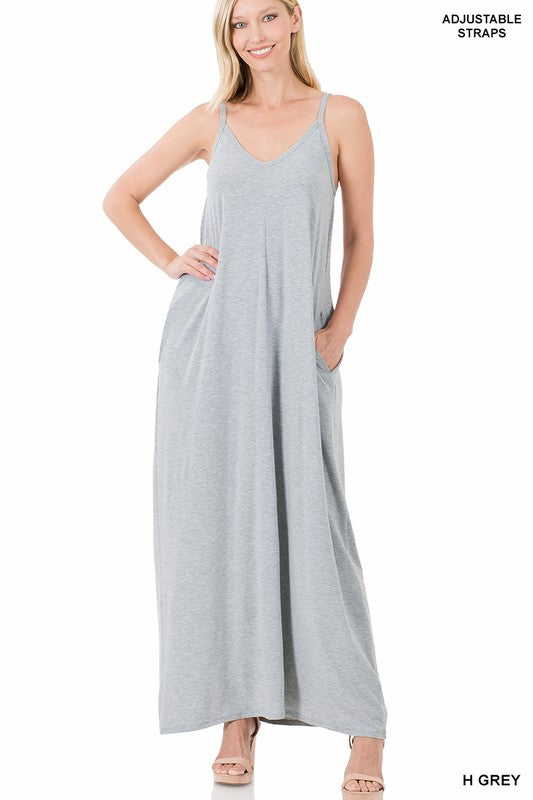 V-Neck Cami Maxi Dress W/Side Pockets