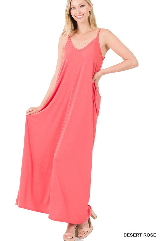 V-Neck Cami Maxi Dress W/Side Pockets