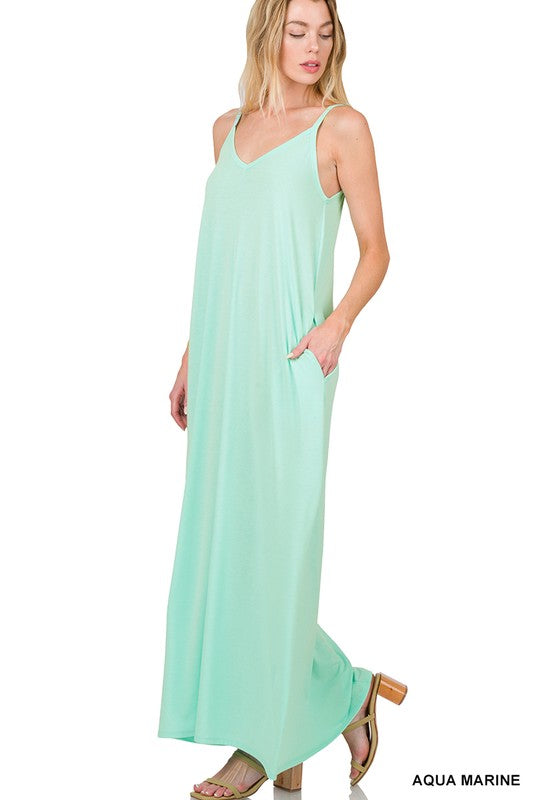 V-Neck Cami Maxi Dress W/Side Pockets