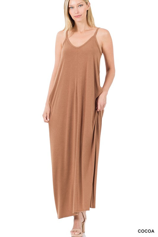 V-Neck Cami Maxi Dress W/Side Pockets