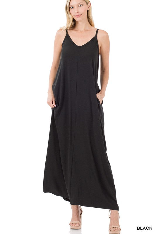 V-Neck Cami Maxi Dress W/Side Pockets