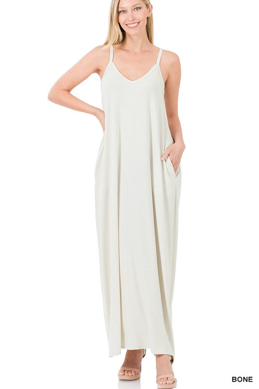 V-Neck Cami Maxi Dress W/Side Pockets